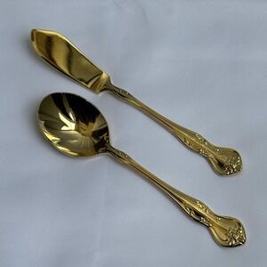 Reed & Barton Ultra Select Gold Plate Serving Spoon‎ Butter Knife Set Japan